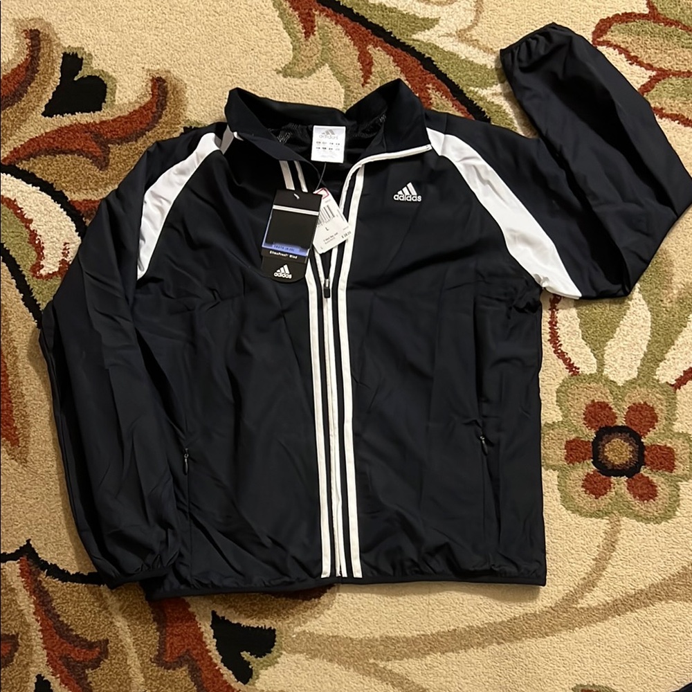 Adidas Black and White Sports Jacket Wind/Rain Resistant